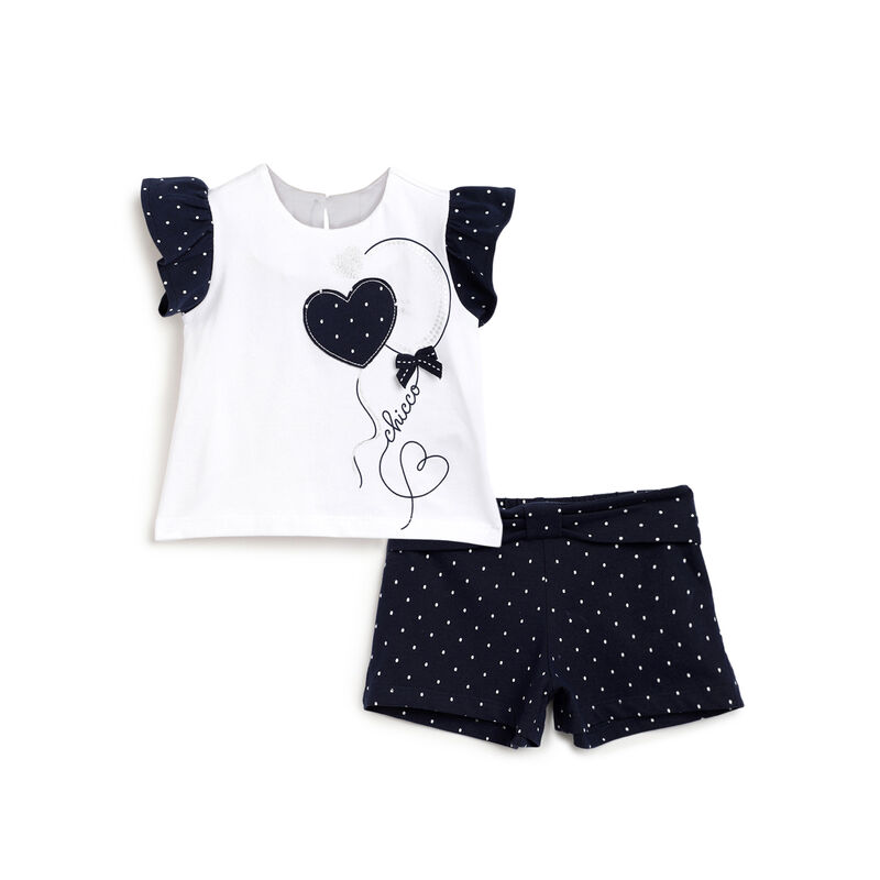 Girls White Embellished Outfit with Short Pants image number 0